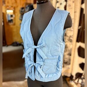 NEW Quilted Ruffle Tie Vest in Blue